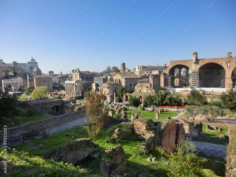 Magnificent and historic Roman Forum ruins during afternoon