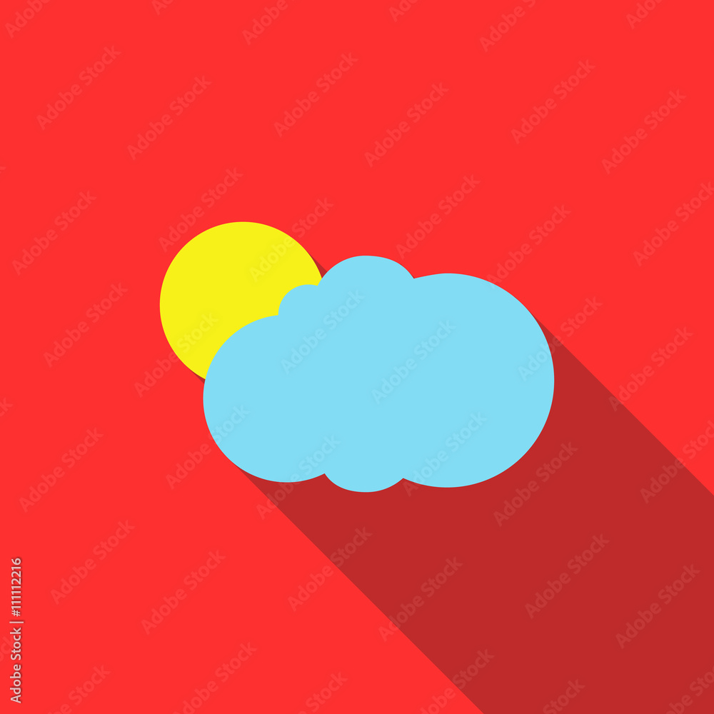 Sun and cloud weather icon, flat style