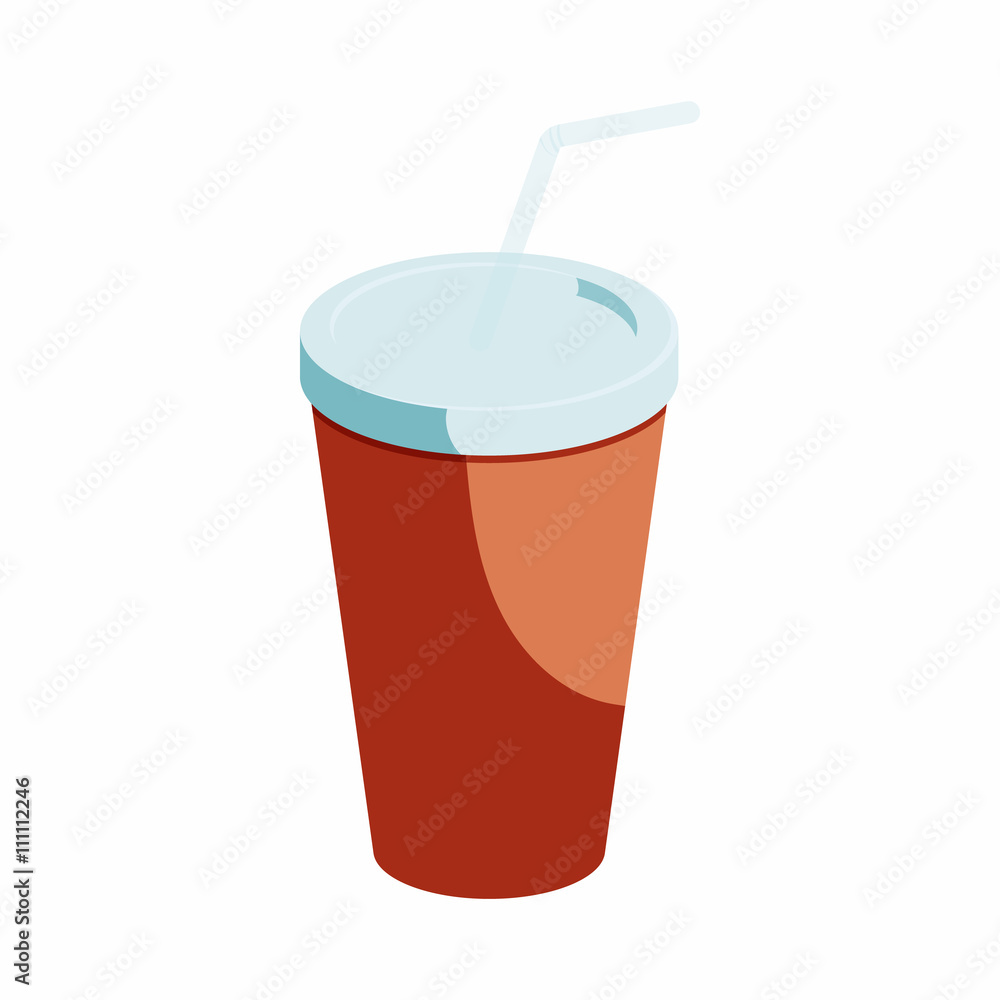 Red paper cup with straw icon, cartoon style Red paper cup with straw icon, cartoon style