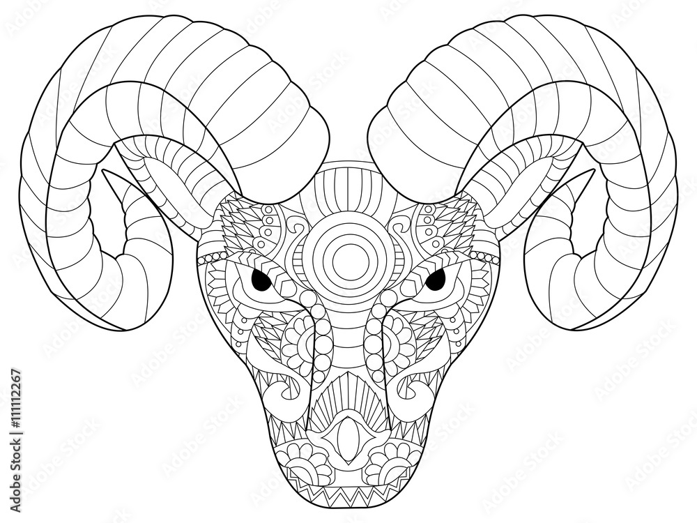 Head ram coloring vector for adults