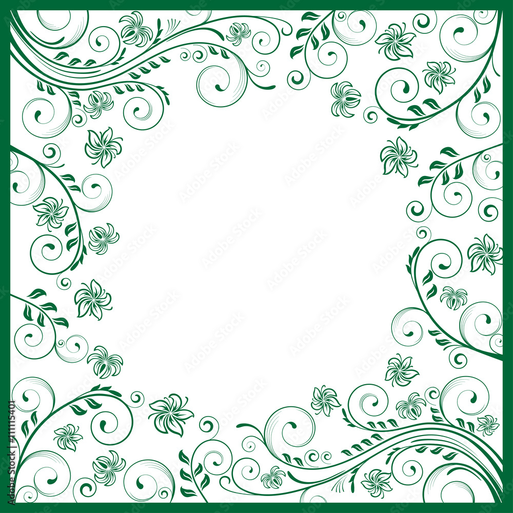 Ornate monochrome pattern for a kerchief, template for card, packing materials.