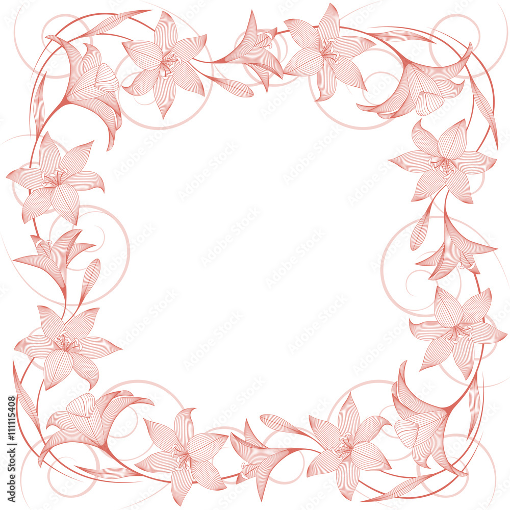 Monochrome floral background  with abstract lily flowers. Vector illustration.