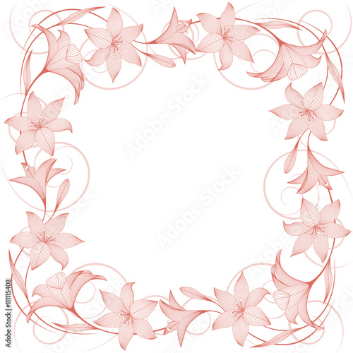 Monochrome floral background  with abstract lily flowers. Vector illustration.