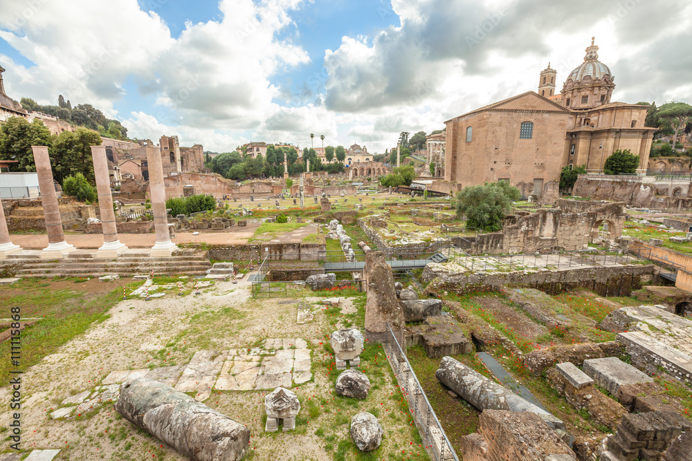 The famous ruins of the Trajan's Forum, Foro di Traiano, in Rome, Lazio, Italy.