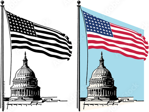 American flag flies over the United States Capitol building