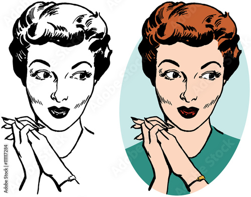 Pleased looking woman with folded hands