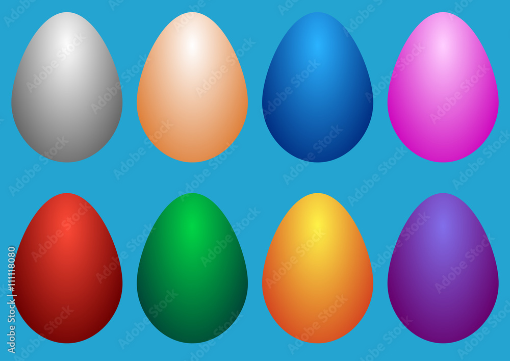 Collection of vector color Easter eggs on a blue background 