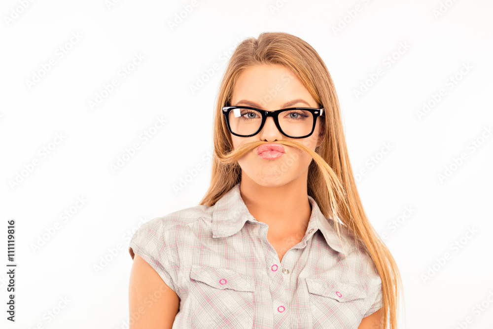 funny girl fooling around and pouting with glasses