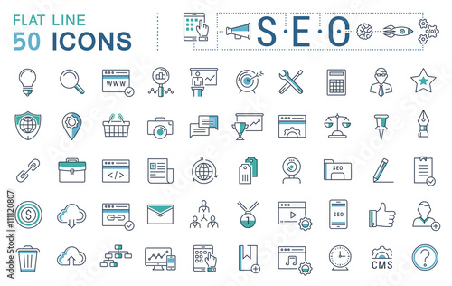 Set Vector Flat Line Icons SEO