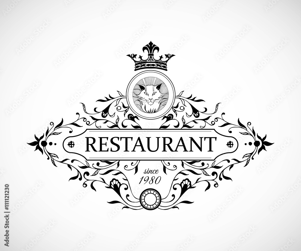 Monogram design for Restaurant. Luxury Logo template for Restaurant. Vintage frame template. Vector illustration.