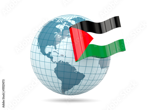 Fotografi Globe with flag of palestinian territory
