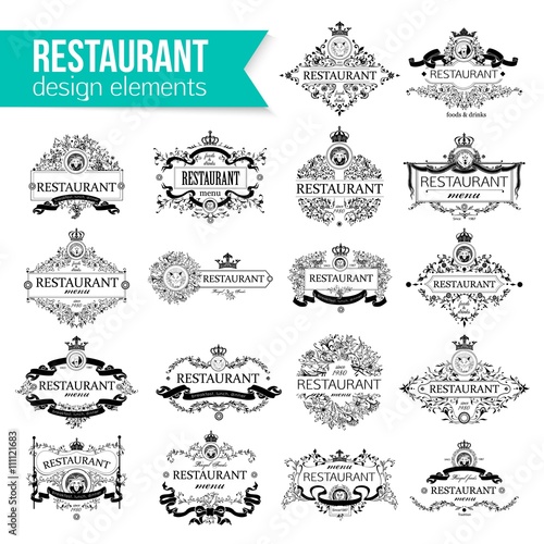 Set of Luxury Logo template for restaurant. Vintage frame template for restaurant menu. Restaurant Logo design. Vector illustration.