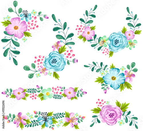 Blue Spring Flower Vector Set