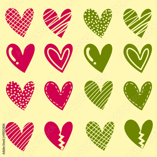 Many hearts shape hand drawing.