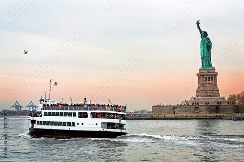 The Statue of Liberty as seen on a Cruise on the Hudson River of New York.