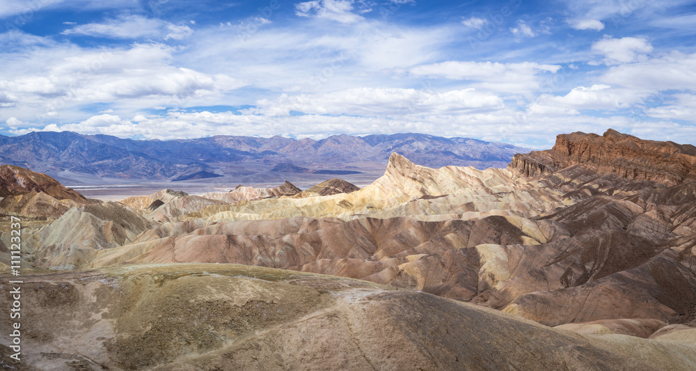 The panoramic view of Zabrinskie point overlooking Death Valley National Park in California.