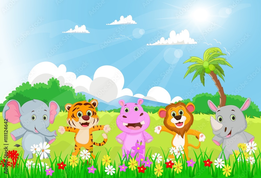 Fototapeta premium illustration of happy Wild Animal in a beautiful garden