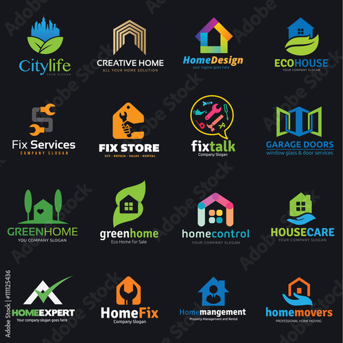 Home and real estate logo collection, House logo, DIY home,home repair,home store,eco,house care and home management,home for rent,home for sale, tool logo,property logo, vector logo collection.