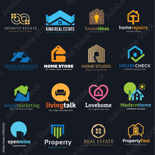 Home and real estate logo collection, House logo, DIY home,home repair,home store,eco,house care and home management,home for rent,home for sale, tool logo,property logo, vector logo collection.