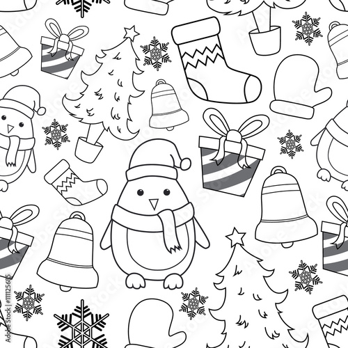 Seamless Pattern Of Christmas Icons Or Elements With Outline