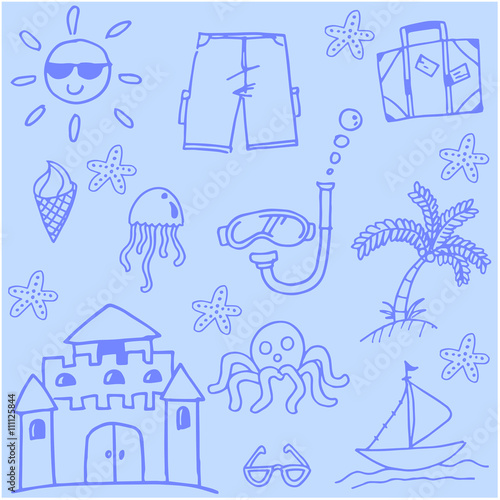Blue beach element doodle