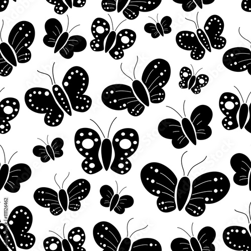 Seamless Pattern Of Silhouette Butterfly With White Background