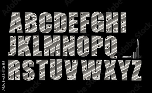 Obraz na płótnie Bullet Holes alphabet set on black with clipping path included.