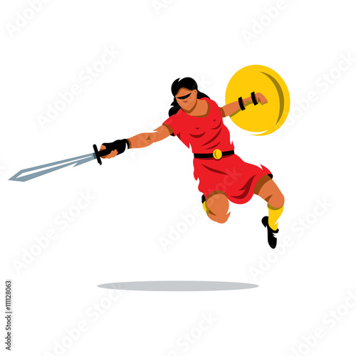 Vector Woman Warrior Cartoon Illustration. 