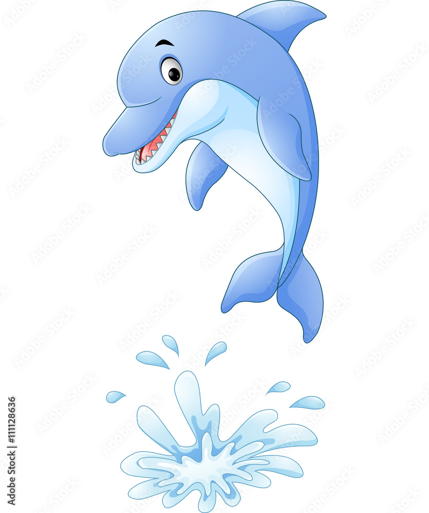 Fototapeta premium Cute cartoon dolphin jumping out of water