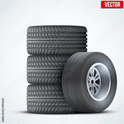 Car tires and wheel at warehouse