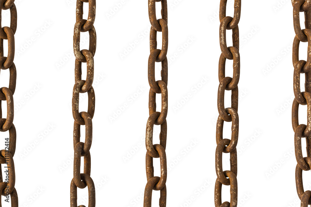 Old Rusty Chains, Like the Prison Grid. Isolated on White Background.