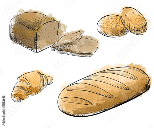 Vintage hand drawn sketch style bakery set. Hand drawn decorative bread bakery . Vector Illustration.