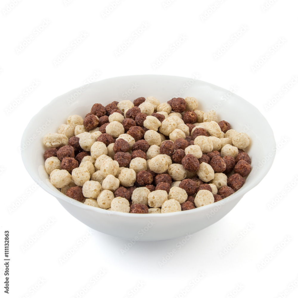 Corn flakes breakfast cereal in a white and brown bowl Corn flakes breakfast cereal in a white and brown bowl