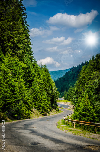 on the road in the green mountains