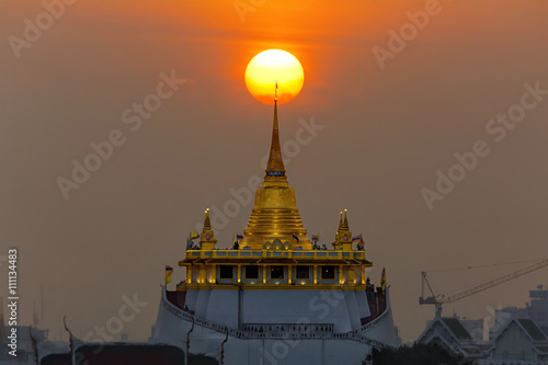 Golden Moutain Temple with sunset in Bangkok province ,Thailand © Chanwit