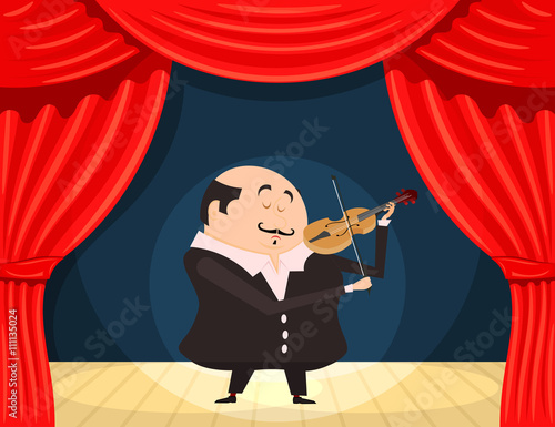 Fiddler on the scene. Vector illustration violinist on stage. Ex