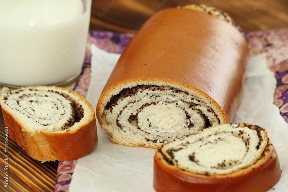 Roll with poppy seeds and milk Roll with poppy seeds and milk