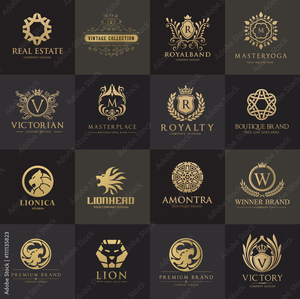 Luxury royal crest logo collection design for hotel and fashion brand ...