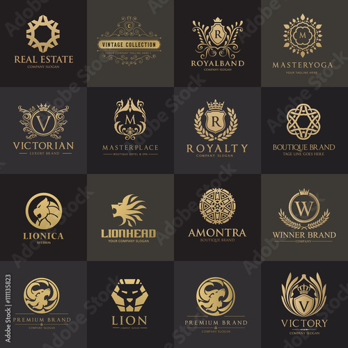 Luxury royal crest logo collection design for hotel and fashion brand identity.