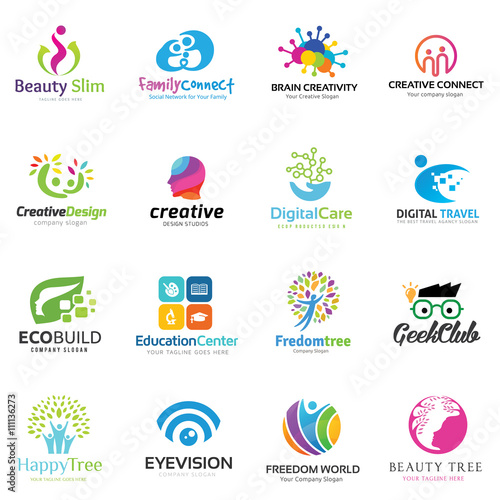 People & family logo set. Creative idea logo. brain logo.eco and green logo collection,arts and kids logo,education logo, vector logo template.