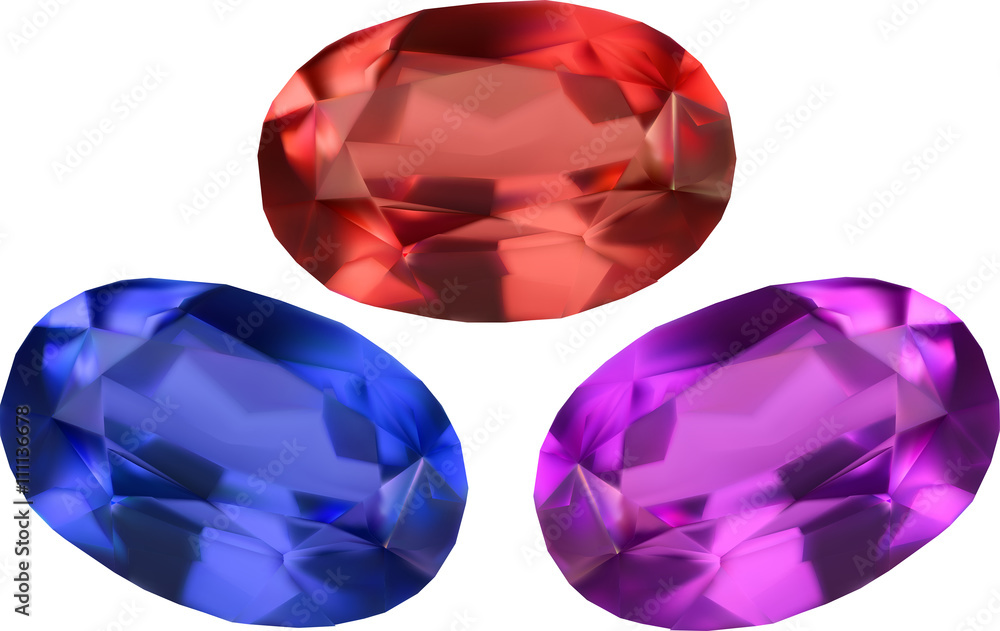 three bright gems isolated on white three bright gems isolated on white