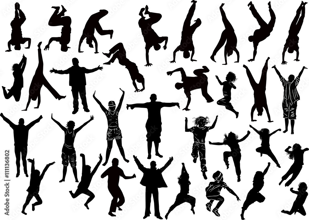 set of thirty two happy people silhouettes set of thirty two happy people silhouettes