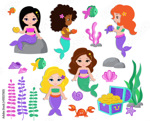 Vector illustration of a cute little mermaid.