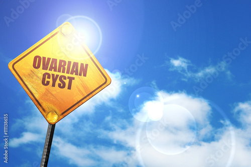 ovarian cyst, 3D rendering, a yellow road sign photo