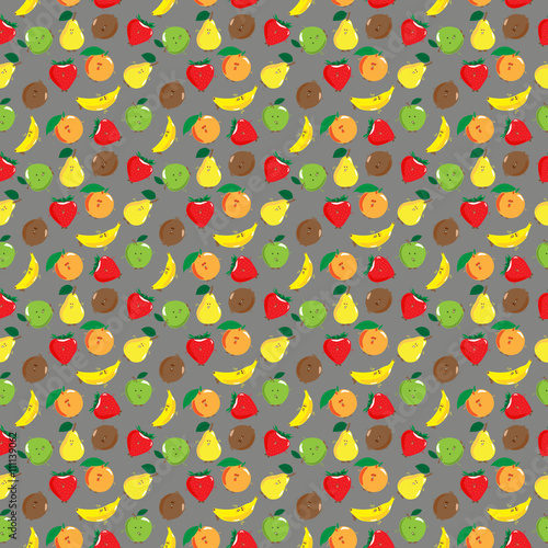 Gray background with different fruits