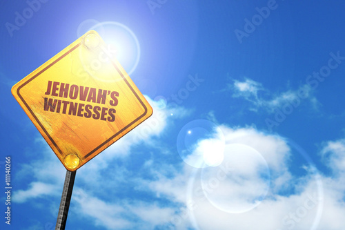 jehovah's witnesses, 3D rendering, a yellow road sign