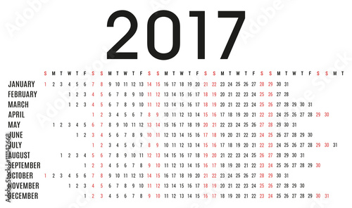 Simple 2017 planner calendar - day schedule