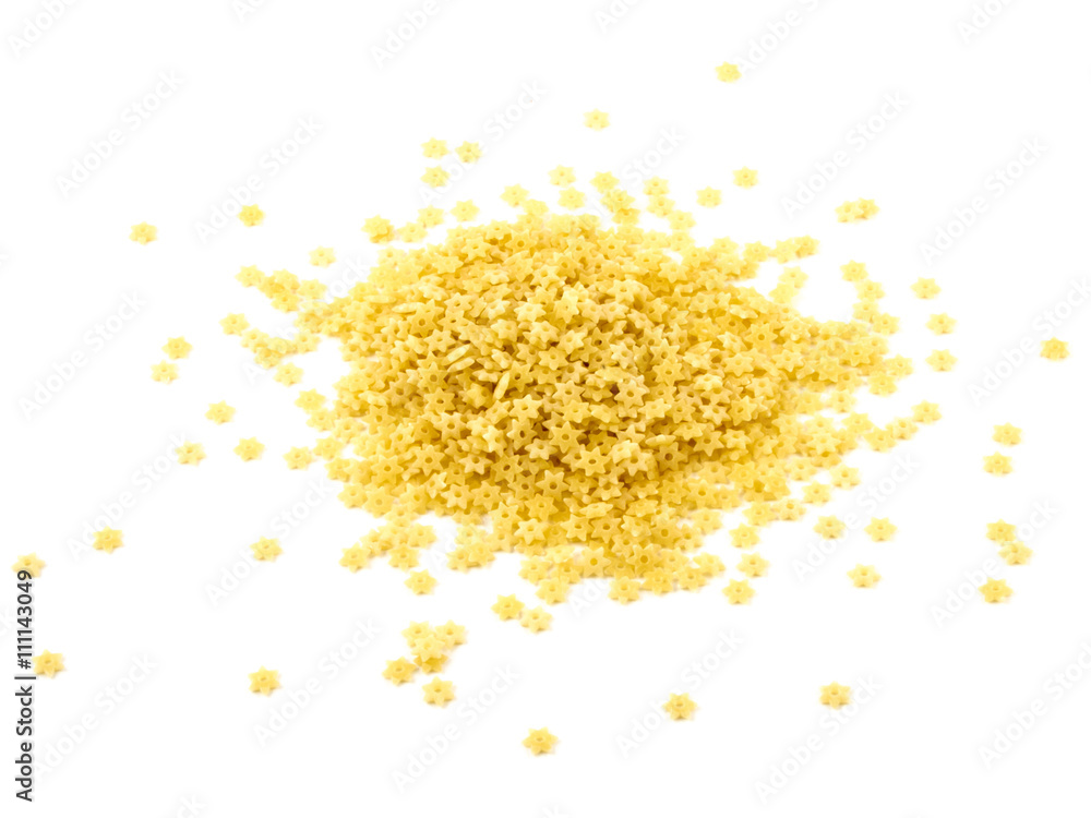 A portion of stars shaped pasta isolated on white A portion of stars shaped pasta isolated on white