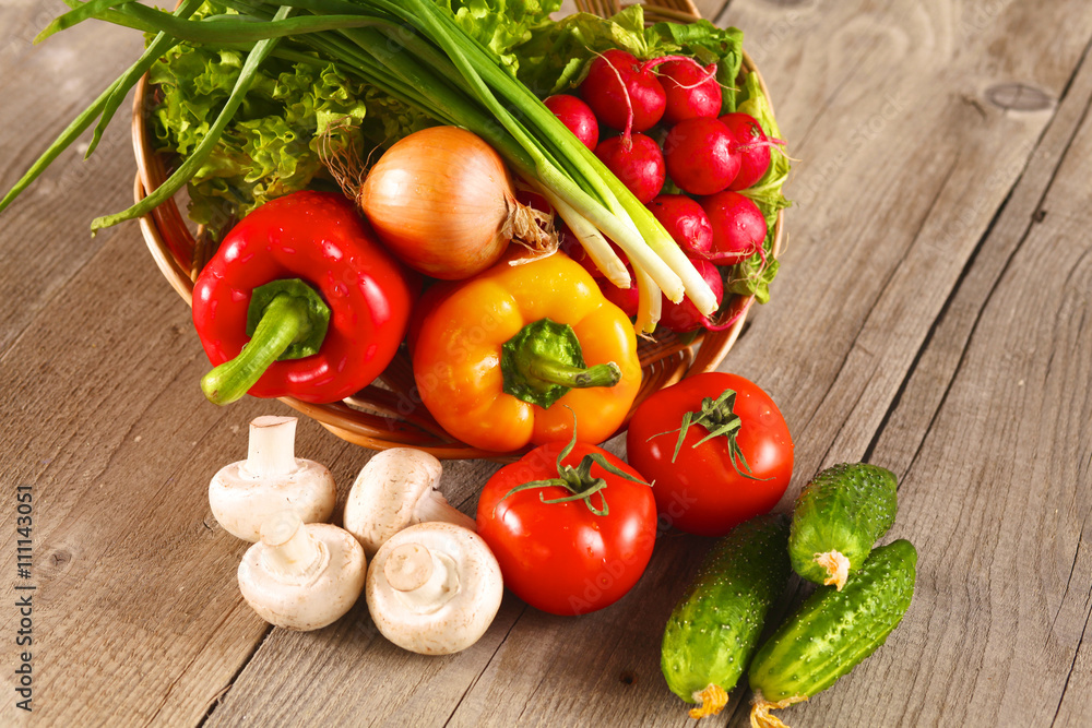 Vegetables . Fresh Bio Vegetable in a Basket. Over Nature Background Vegetables . Fresh Bio Vegetable in a Basket. Over Nature Background
