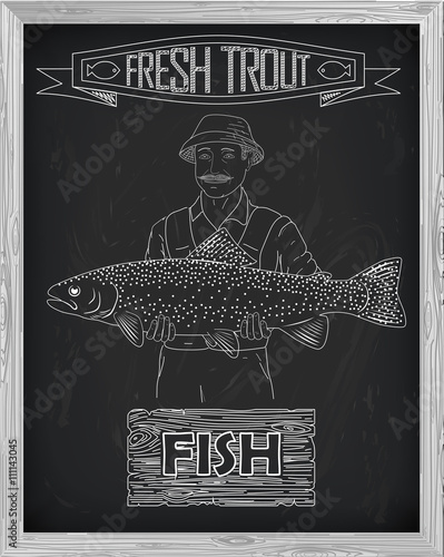 beautiful pattern of salmon trout. Fisherman with a drawing of w